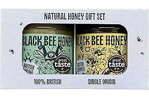 Black Bee Honey Gift Set - x2 227g British Raw Honey Pack, Soft Set Creamy Light Spring Honey and Runny Floral Summer Honey, Unprocessed, From Hive to Jar - Delicious Gifts for her and him