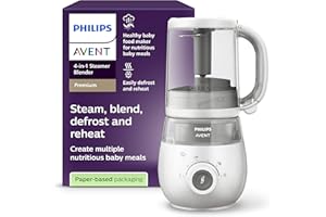 PHILIPS AVENT 4-in-1 Dampfgarer mit Mixer Premium, Babynahrungszubereiter, Dampfgaren, Pürieren, Auftauen, Aufwärmen, spülmaschinenfest, Modell SCF883/01