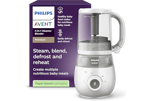 Philips Avent - Robot cuiseur vapeur-mixeur 4 en 1 pour bébé, cuisez à la vapeur, mixez, décongelez, réchauffez, passe au lave-vaisselle, modèle SCF883/01