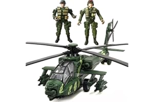 OTONOPI Military Helicopter Pull Back Army Airplane Toys with Lights and Sounds Diecast Air Force Model Plane for Kids, Bonus with 2 of Army Men Action Figures