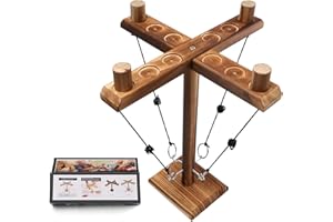 Hooks Ring Toss Game for Kids Adults, Joycabin Four Person Toss Hook Ring Toss Interactive Battle Game, Handcrafted Wooden Tabletop Board Games for Home Party