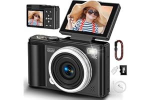 TAUAHA Digital camera, 4K 64MP Compact Digital Camera with Autofocus and Macro Function, 180° flip-up screen portable selfie cameras for photography and video with 32GB Micro SD Card for Beginners Teens