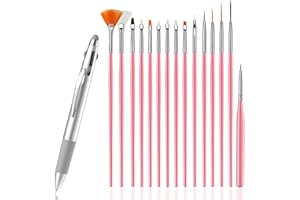 HZHSSG 16 Pcs Pinceles Para Uñas, 15 Pinceles Uñas y 5 en 1 Punzones para gel UV, diseño de uñas, Doble Dotting Punta para Puntos, Gemas, Degradados, Polvo de Cromo