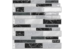 DEWOO 10-Sheet Peel and Stick Tiles, Self Adhesive Wall Tiles, Kitchen Splashback 3D Marble Tiles, (12"x 12")