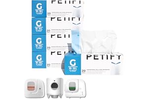 PETIFY - Sacchetti per lettiera autopulente per gatti compatibili con Petkit Pura Max 2 e Pura X – 5 rotoli (100 sacchetti resistenti con laccetto) | Codice G | Eco Pack con dispenser integrato