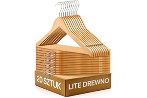 ‎PRAKNU Zestaw 20 Sztuk Drewniane Wieszaki Na Ubrania - Obrotowy Haczyk 360° Z Drążkiem Na Spodnie - Idealny Wieszak Na Koszule I Spodnie