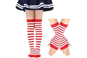 EQLEF Chaussettes Hautes Fille 6-10 Ans, Costume Chaussettes Hautes Avec Gants Longs Sans Doigts Filles Pour Noël Halloween Carnaval Fête à Thème