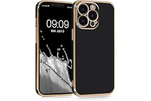 kwmobile Carcasa Compatible con Apple iPhone 13 Pro - Funda de TPU con Brillo y Bordes Metalizados - Negro