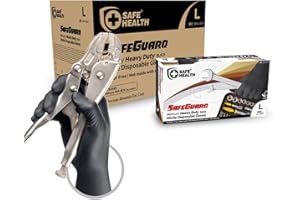 Safe Health Gants jetables en Nitrile taille L Noir, Résistants Épais 4,5 Mil, lot de 1000, sans poudre sans latex, alimentaire cuisine tatouage travail mécanique auto