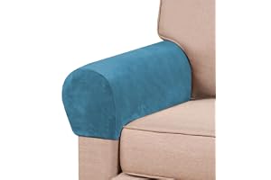 GAMUKAI Stretch sammet armstödsöverdrag spandex halkskydd armskydd för stolar, soffa, fåtölj överdrag för vilstol soffa med vridstift 2 st (påfågelblå)