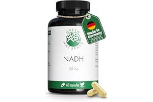 NADH 50mg - 60 Capsules - De fabrication allemande - 100% Végétalien & Sans Additifs - Réserve pour 2 mois - Green Naturals®