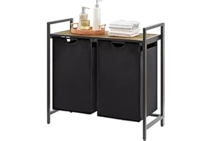 Lifewit Wäschekorb 2 Fächer, 95L/47,5x2L Wäschesammler mit Ablage und herausziehbaren Säcken, Wäschesortierer Schmutzwäschebehälter für Waschküche, Badezimmer, Schlafsaal, 76x33,5x72cm, Schwarz