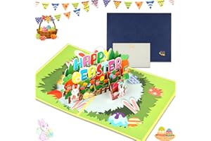 WDJLNZB Kartki wielkanocne z kopertą 3D, Wielkanoc 3D, Wielkanoc 3D, kartka z życzeniami 3D, kartka wielkanocna z kopertą, kartki wielkanocne 3D, pop-up, zestaw kartek wielkanocnych (Happy Easter)