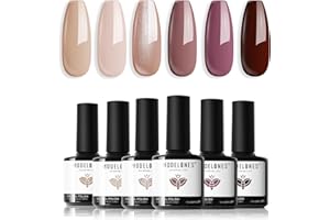modelones Vernis Semi Permanent,6 Couleurs Vernis à Ongles Gel Uv Semi Permanent Nude Marron Pailleté Automne, Soak Off UV/LED Vernis Gel Uv Pour Gel Nail Polish Salon De Manucure DIY Home