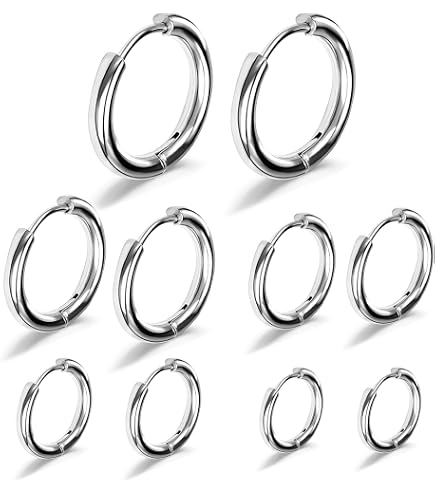 Set Da 8 Paia Di Orecchini A Cerchio In Acciaio Inox Placcato Oro E Argento – Ipoallergenici, Varie Misure – Per Donna