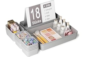 Homhut Organizador Cajones, Antideslizante, 18 Piezas 4 Tamaños, Cajones Organizadores Plastico, Organizadores de Cajones, Makeup Organizer para Maquillaje, Oficina, Baño y Cocina.