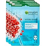 3x Garnier SkinActive Hydra Bomb Maschera Viso in Tessuto Super Idratante e Rimpolpante con Melograno e Acido Ialuronico