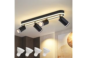SANSHI Deckenleuchte 4 Flammig LED,Schwenkbar 350°Deckenstrahler,Deckenlampe mit unteres Glühen 36W+4x5W GU10 Spots,Modern Deckenspot Strahler 3000K Warmweiß,Spotlight Lampe für Wohnzimmer,Schwarz
