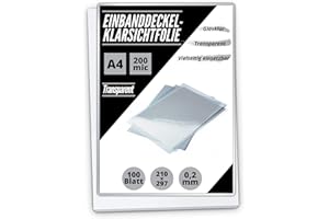 MK MARC KINDERMANN Einbanddeckel-Klarsichtfolie A4, PVC-Folie, 0.2mm, 100-er Pack, transparent - DIN A4 Klarsichtfolie in 200 Mikron