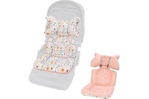 LAT LEE AND TOWN LAT Coussin Poussette Universelle, Réversible Coussin de Siège pour Poussette, Respirant Matelas Poussette Universelle, Reducteur Siege Auto Bebe Universel avec Appuie-tête Amovible (Fleur)