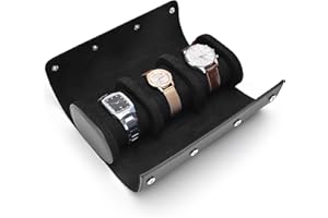 Lahrma Watch Box for Men Women Watch Roll Case with 3 Slots, PU Leather Watch Holder Watch Storage Organiser with Removable Watch Pillows, Black
