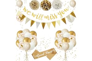 DJLLA We Will Miss You Banner Gold Sand White Party Decorations with Good Luck Balloons Gold Triangle Flag Banner Confetti Balloon for Retirement Graduation Leaving Party Going Away Farewell Decorations