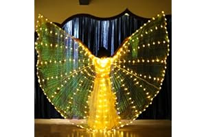 BOBASH Ali di danza del ventre, ali di farfalla a LED con aste telescopiche, vestiti luminosi, costumi da danza del ventre, ali di farfalla per bambini LED (luce gialla per adulti)