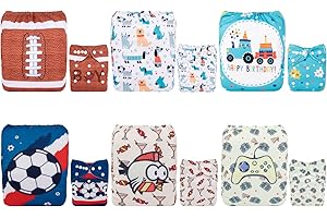 ‎ALVABABY Alva Baby 6 Pack Tasche waschbar Verstellbare Stoffwindeln Windeln + 12 Einsätze 6DM05-DE