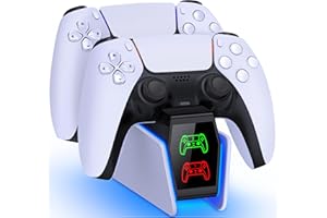 HELLCOOL Caricatore Joystick PS5,Base Ricarica Dualsense PS5 con Display a LED/Luce RGB/2-3 ore di Carica/USB-C Cavo,Caricatore per PS5 Controller per Dualsense/Edge Controller(Accessori PS5)