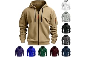 XCXC Men's Hooded Jacket with Zip Men's Outdoor Jacket with Arm Pocket Drawstring Front Pockets Long Sleeve Top Transition Jacket Leisure Jacket for Fitness Everyday Leisure