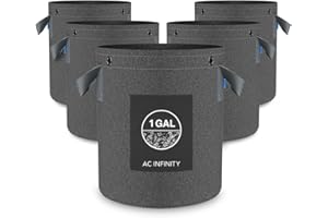 AC Infinity Lot de 5 Pots, Tissu résistant, Sacs de Culture réutilisables à aération, 4,5 l, Tissu Non tissé épais de 500 g, Anneaux Multi-usages, palissage en Douceur des Fruits, légumes et Fleurs