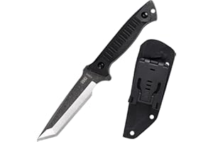 KHU Cuchillo Hoja Fija, Cuchillo Supervivencia Cuchillo Caza Cuchillo Bushcraft 420HC Acero Mango de Nylon Plástico, Outdoor Caza Camping Accesorios - Funda Kydex
