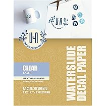 Hayes Paper Co. | Wit Decal Papier (Waterslide) voor Laserprinters - 20 bedrukbare A4 vellen | Topkwaliteit transferpapier (Waterslide decal