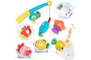 VBACALA Juguetes de Baño Bebe de 1 2 3 Años,Juguete de Bañera Juego de Pesca, Juguetes Baño con Cañas de Pescar Pistolas de Agua Red de Pesca Imán Peces Agua Juguete Niños Juguete Regalo Niña Niño