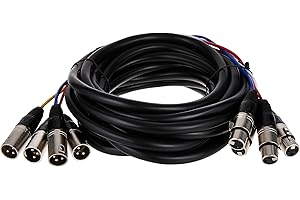 Monoprice 4-Channel XLR to XLR Snake Cable Cord - 6.10M (20ft) - Black/Silver, M/F With Metal Connector Housings Plastic And Rubber Cable Boots