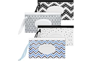 Adiwo 4 Stück Feuchttücher Tasche, Tragbarer Wiederverwendbar Wet Wipe Tasche, Nachfüllbare Feuchtes Toilettenpapier Box, Feuchtuchspender für Baby Erwachsene,Feuchttücher-Spender, Hält Tücher Frisch