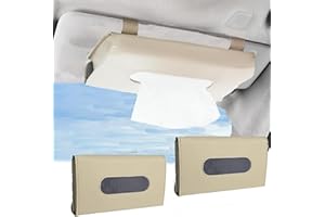 KGJAXF 2Pcs Sun Visor Napkin Holders, Car Tissue Holder, Car Tissue Box, Tissue Dispenser, Tissue Box Holder for Car, Universal Mask Holder Dispenser, PU Leather Backseat Tissue Case Holder (Beige)