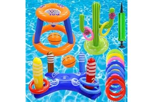 Pomefar Pool Toys, Floating Pool Basketball Hoops & Pool Ring Toss Game, Fun Summer Water Games Pool Toys for Kids, Teens, Adults and Family
