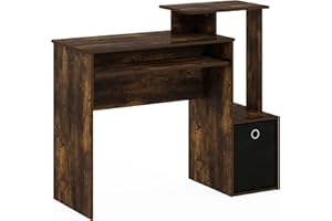 Furinno Econ Wielofunkcyjne biurko komputerowe do domowego biura, biurko komputerowe, biurko do nauki, z pojemnikiem, sosna bursztynowa/czarny, 100,1 (szer.) x 86,6 (wys.) x 39,9 cm (gł.)