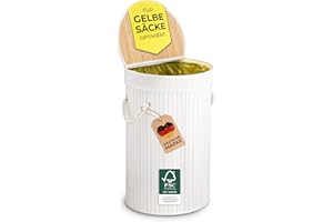Ecojoo® Premium 60L Gelber Sack Mülleimer aus FSC®-Bambus - extra stabil, geruchsdicht, Müllsackständer, Behälter Gelbe Säcke, Mülleimer 60L, Gelber Sack Ständer, Müllsackhalter (weiss)