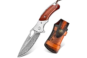 NedFoss Navaja de Damasco afilada para exteriores, navaja plegable de una mano, apta para regalo, colección