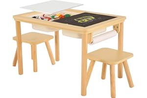 Bateso Mesa sensorial Multifuncional con 2 sillas, Rollo de Papel, Tablero de Doble Cara y recipientes de Almacenamiento Plegables para niños, Ideal para mesas de Arena y Agua de Interior y Exterior