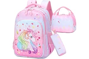 Jumpopack Cartable Fille Primaire Sac à Dos Filles Enfants Elementaire Licorne Sacs Scolaires de 3 Pieces avec Sacs à Lunch et Trousse pour CP CE1 CM1 CM2 D'école Étudiants