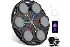 Qbiower Music Boxing Machine, Boxing Machine with Boxing Gloves, 5 Speeds & 3 Game Modes with Score Display, Automatic Counting, Wall Mounted, Music Punch Machine with LED Lights for 3+