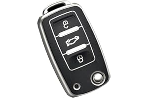 OATSBASF Etui na kluczyki samochodowe VW, VW Golf Key Box, pokrowiec na klucze do VW Polo Passat Skoda Seat 3 przyciski (czarno-skórzany Y)