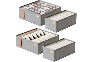 Lycasia 4 Pack Underwear Drawer Organiser,Drawer Organiser Foldable Oxford Cloth Sock Organiser Drawer,20/7/6 Cell Wardrobe Organiser Underwear Organiser For Bras,Socks,Ties,Scarves,Cosmetics(Grey)