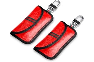 VAWcornic Paquet de 2 Pochettes de Blocage de Signal pour clé de Voiture, Sac de clé de Voiture Faraday en Cuir véritable Sac sans clé RFID Blocker Bag pour la sécurité de la Voiture (Rouge)