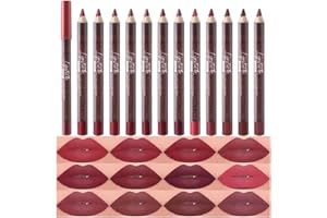 TEEKERWANG Teekerwan 12Pcs Nude Matte Lip Liner Crayon Pencil and Lipstick Set, Thick Matte 24 Hour Long Lasting Waterproof Lipstick, Matte Lipstick and Lip Crayon Lip Liner Pencil Pen Set for Women (Set, A)