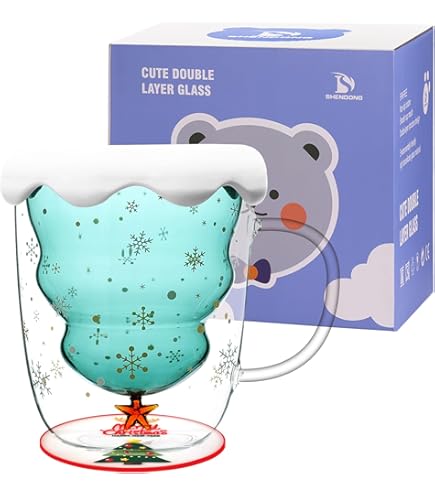 SHENDONG Kerstboom koffiemokken Leuke mokken met deksel Theekopje Melkbeker Dubbelwandige geïsoleerde glazen Espressokop Beste kerstcadeaus voor vrouwen Kinderen meisjes Mannen Kantoor en persoonlijk