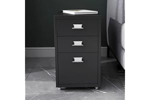 [en.casa] Caisson de Bureau Métallique à 3 Tiroirs Meuble de Rangement sur roulettes Casier Organisateur Moderne avec Porte-Étiquettes pour Dossiers Bureau Acier 48 x 28 x 41 cm Noir Mat